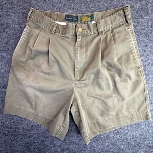 Vintage Izod Club Double Pleated Chino Shorts Mens 34 Green Cotton Twill